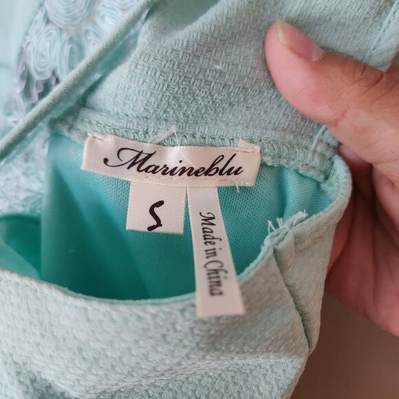 Marineblu Mint Blue Green Daisy Lace Pleated Sleeveless Dress - Picture 7 of 8